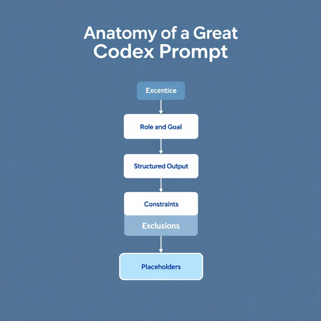 Anatomy of a great Codex prompt: role and goal, structured output, constraints, exclusions, placeholders