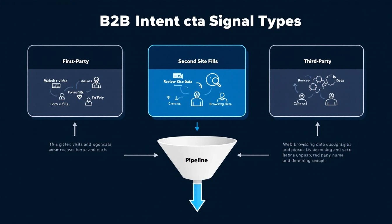 B2B intent data signal types flowing into a sales pipeline