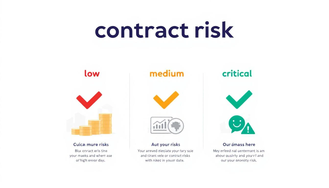 Contract risk assessment showing low, medium, high, and critical risk levels with corresponding actions
