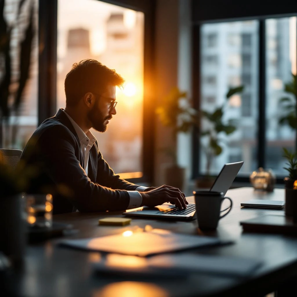 An SDR at their desk in early morning light, working through a clean prioritized queue of overnight buying signals before the rest of the office arrives