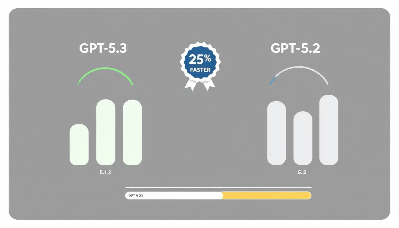 GPT-5.3 vs previous versions showing 25% speed improvement with benchmark visualization