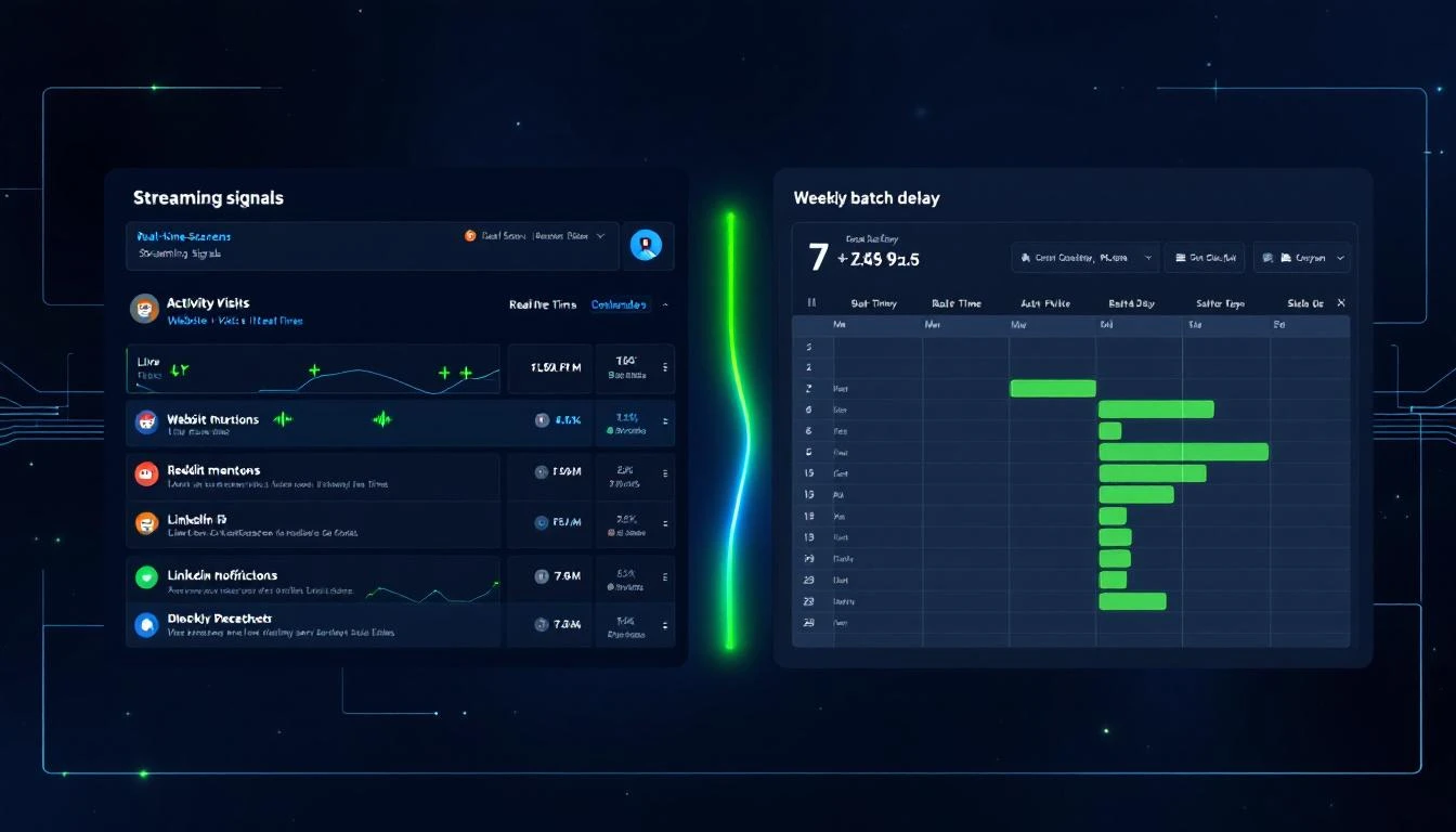 Real-time buyer signals dashboard showing live activity streams