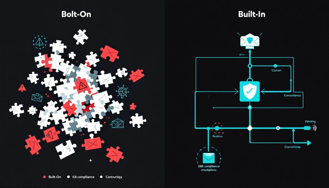 Email compliance architecture comparison: bolt-on vs built-in