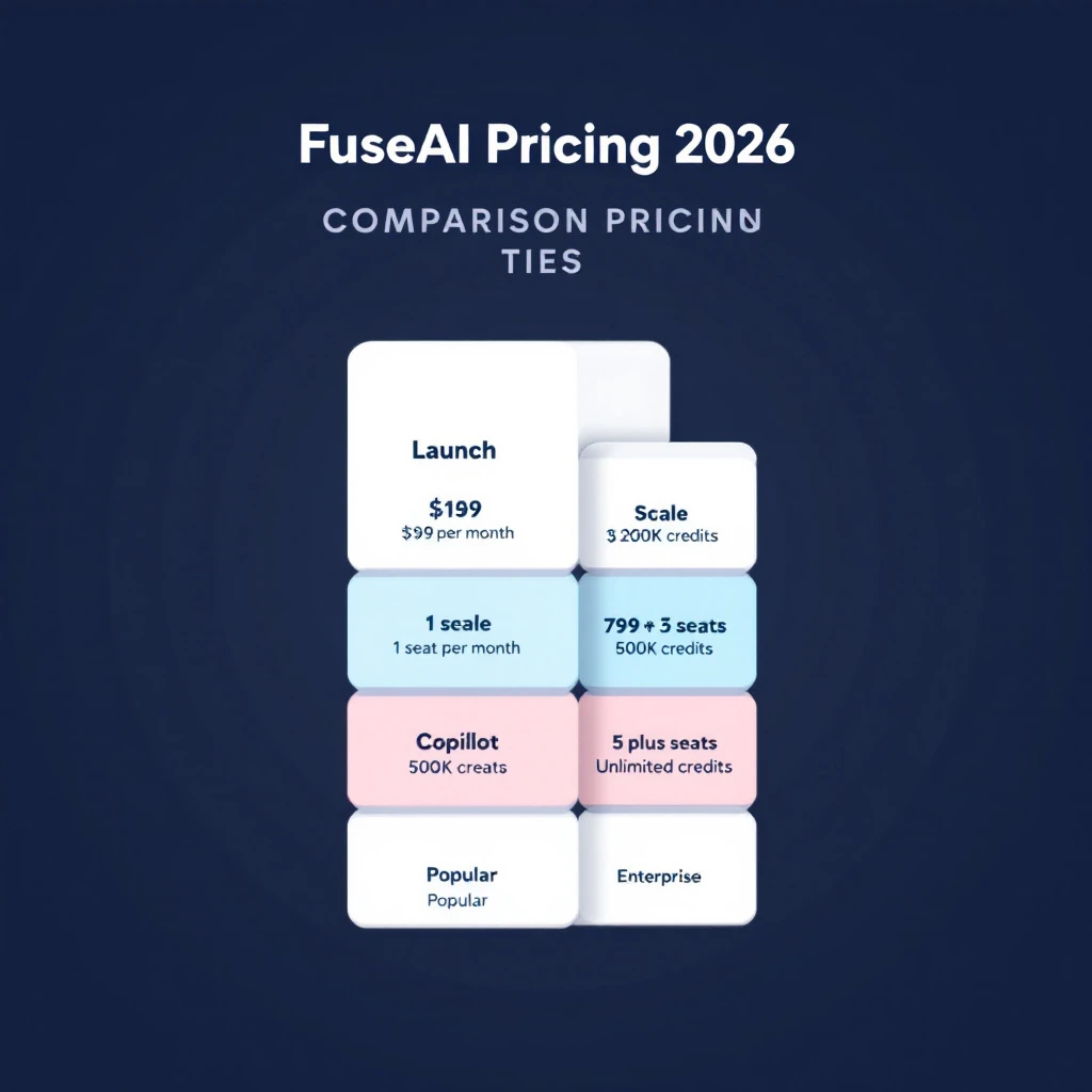 FuseAI pricing tiers 2026 โ Launch, Scale, Copilot, Enterprise plans with seat counts and credit limits
