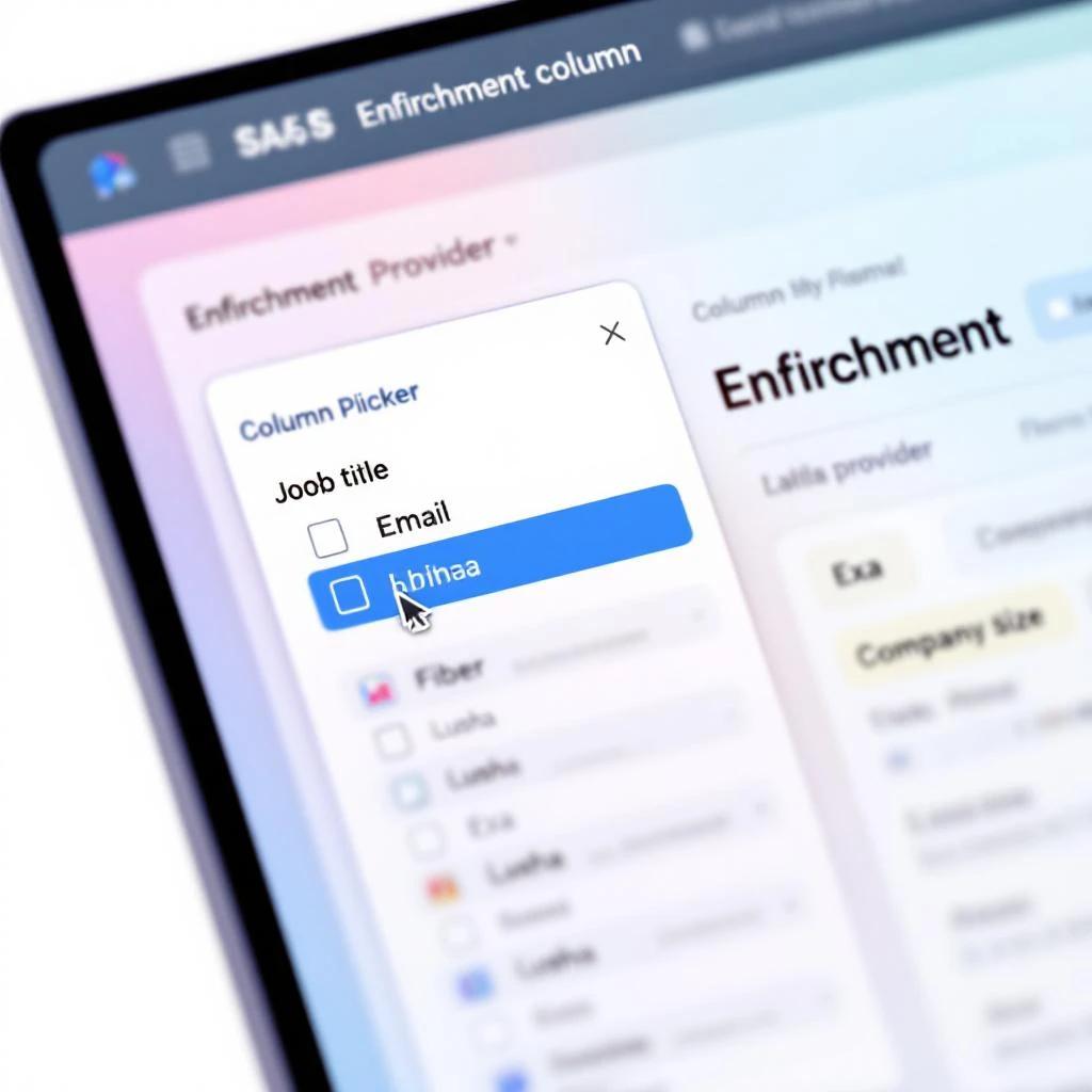 Enrichment column picker showing field selection across multiple data providers